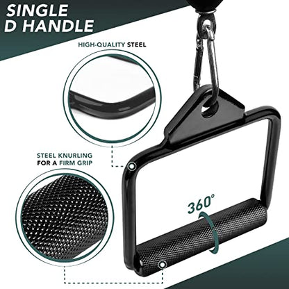 Yes4All Cable Machine Attachment, Double D Handle & Tricep Rope Cable Attachment, Weight Machine Accessories Load 880 LB for Home Gym - color: D. Single D Handle - Black