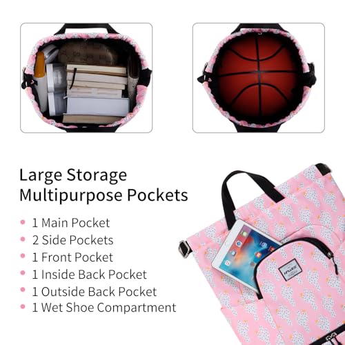 Dry Wet Drawstring Backpack with Shoe Compartment for Women Adjustable Gym Bag - color: Cactus Pink