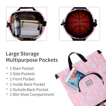 Dry Wet Drawstring Backpack with Shoe Compartment for Women Adjustable Gym Bag - color: Cactus Pink