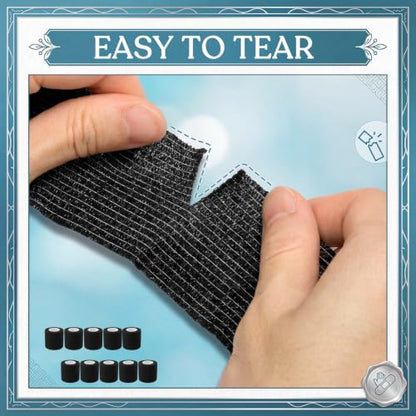 Nuanchu 200 Rolls Self Adhesive Bandage Wrap 2 Inch Black Adherent Water Proof Versatile Cohesive Bandage Wraps Athletic Tape Pet Wrap Ankle Tape for Finger Wrist Ankle Joint