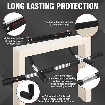 SteelCrush Pull Up Bar for Doorway – No Screws, No Damage Door Frame Chin Up Bar for Apartments & Renters, Multi-Grip Upper Body Workout, Fits 27–36" Doorways, 330 lbs Capacity