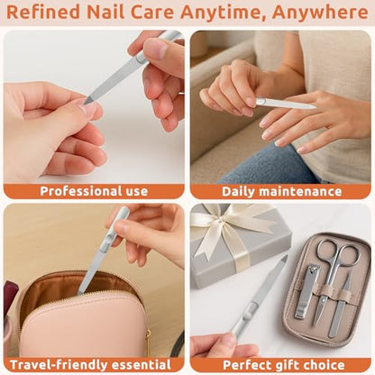 3PCS Stainless Steel Diamond Nail Files – Double-Sided Heavy Duty Metal Files for Natural, with Anti-Slip Grip