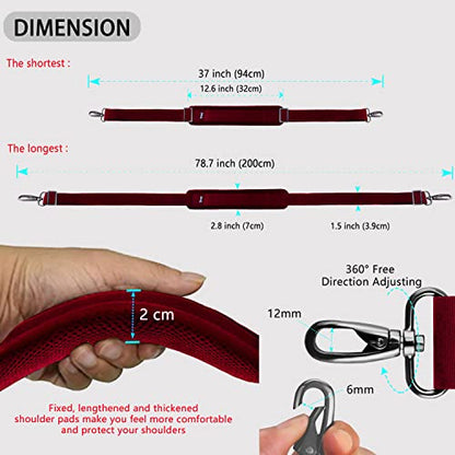 ZINZ 79 inch Shoulder Strap, Extra-thick Fixed Cushion Pad and Dual Clasps Universal Replacement Strap with Metal Swivel Hooks for Laptop Bags, Luggage Bags, Camera, Crossbody (200cm,Red) - color: Red