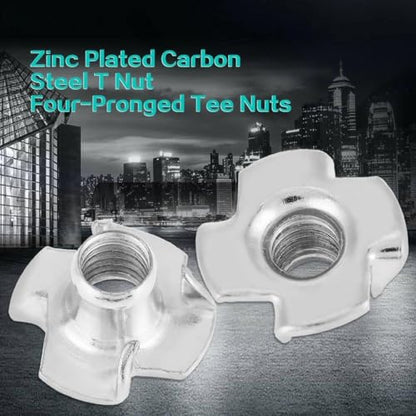 90 PCS T-Nuts 4 Claws Nut Assortment Kit, M3 M4 M5 M6 M8 Zinc Plated Carbon Steel Blind Inserts Nut with Box for Wood, Rock Climbing Holds, Cabinetry