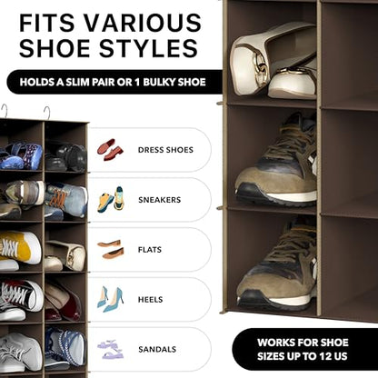 Simple Houseware 24 Section Shelves Hanging Shoes Organizer, Brown | 3 Metal Hooks, 8 Tier, Holds Up to 24 lbs - color: Brown
