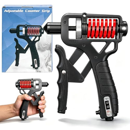 Adjustable Resistance Hand Grip Strengthener, Grip Strength Trainer Forearm Exerciser Kit with Automatic Counter, Ergonomic Design for Athletes Musicians Injury Recovery - color: Black