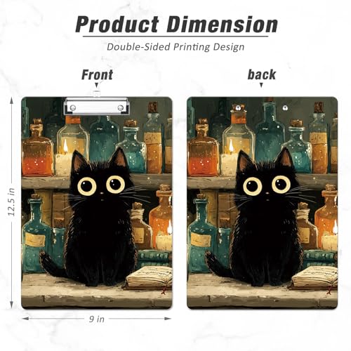 Rimilak Wood Clipboard, 8.5x11 Hardboard Clip Board, Black Cat | Fun Design, Cute Custom Pattern, 9 x 12.5 in Letter Size for Classroom, Teachers, Kid, Woman, School & Office Supply - color: Black Cat