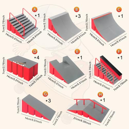 CS COSDDI Finger Skateboard Park Kits,14 in 1 Skateboard Finger Toys with 8 Finger Skateboards & 14 Skatepark Deck Ramp,Finger Bike for Boys or Girls Gift,Mini Finger Skateboards Ramp Accessories Set - color: Style -1810-12a