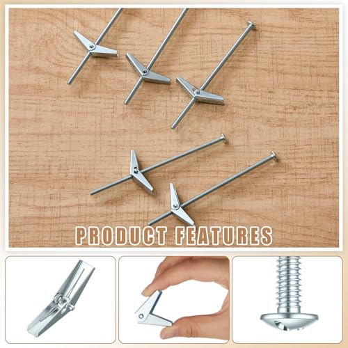 Yaocom 100 pcs 1/8'' x 4'' Toggle Bolts Butterfly Screws Anchors Heavy Duty Wall Anchors for Drywall with Wing Nuts for Hanging Heavy Objects on Drywall - size: 1/8" X 4"