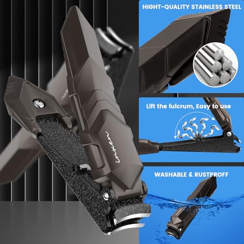 INXEN Nail Clippers for Men with Catcher – No Splash, Self-Collecting Premium Steel Clippers for Fingernails & Toenails, Ideal Gifts for Men& Grooming Gifts, Great Gadget & Stocking Stuffer Gift - style: Large Black (3.5x0.79 inch）