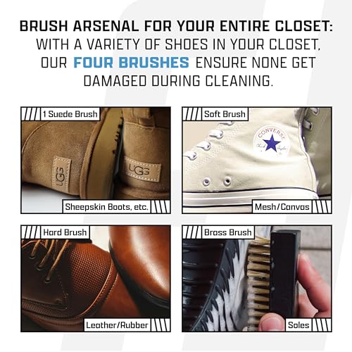 FACTORY LACED Shoe Cleaning Kit – Complete Sneaker Cleaner with 4 Brushes, 8oz Solution, Shoe Trees & Microfiber Towel – Works on Leather, Suede, Canvas & Mesh