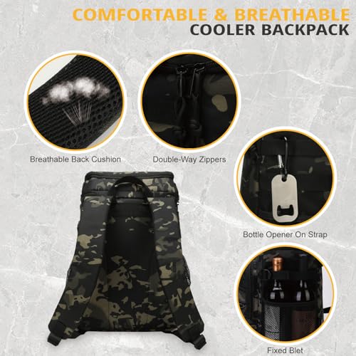 25L Insulated Cooler Backpack Water-Resistant Molle Cooler Bag for Camping | 25L Large Capacity Tactical Cooler Backpack Bag with Compartment Insulation Water-Resistant & Leakproof Durable & Comfortable - color: Black Camo