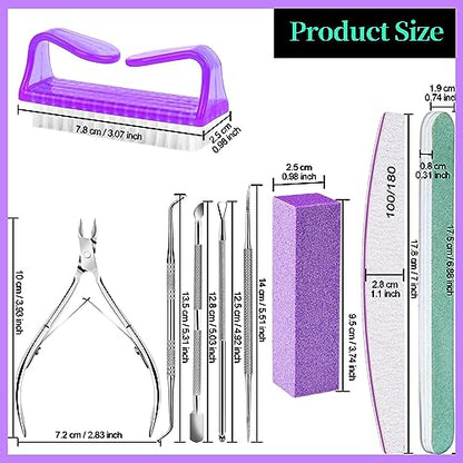 FANDAMEI Manicure and Pedicure Tools Kit, Manicure Kit, Nail Files 100/180, Nail Buffer Block, Nail Cuticle Nippers, Cuticle Pusher, Cuticle Peeler, Ingrown Toenail Tool, Toenail File, Purple - color: D-purple