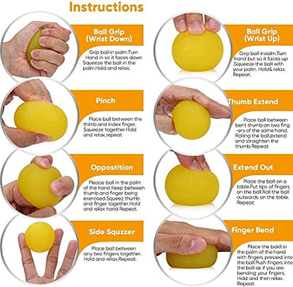 Stress Balls for Adults, Physical Therapy Hand Exercise Balls Kits, Squeeze Balls Sets for Hand Finger Wrist Muscles Arthritis Training, Hand Grip Strengthening Train Ball