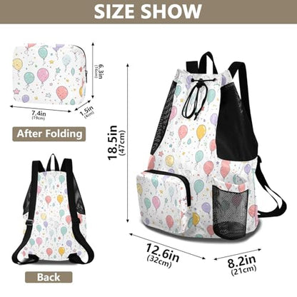 Mens Drawstring Bags Climbing Gym Bag With Water Bottle Holder Cinch Bags Wet and Dry Separation Cartoon Cute Colorful Balloons