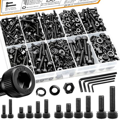 mankk 888PCS Metric Screw Assortment Kit M2 M2.5 M3 M4 Hex Socket Head Cap Bolts Nuts & Washers Set 12.9 Grade Alloy Steel Zinc Plated Metric Machine Screws - size: M2/M2.5/M3/M4, style: Hex Socket Cap