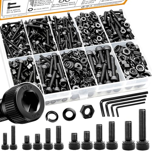 mankk 888PCS Metric Screw Assortment Kit M2 M2.5 M3 M4 Hex Socket Head Cap Bolts Nuts & Washers Set 12.9 Grade Alloy Steel Zinc Plated Metric Machine Screws - size: M2/M2.5/M3/M4, style: Hex Socket Cap