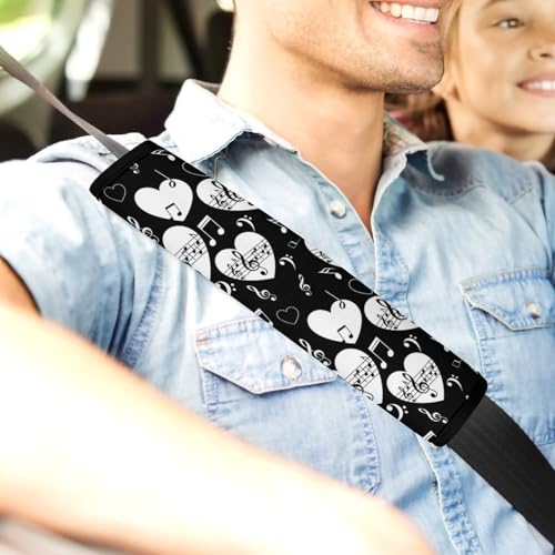 Soft Padded Car Seat Belt Pad for Elderly Support, Stroller Pushchair High Chair, 2 Pack Love Music Notes Black Shoulder Harness Cover Anti-Slip Pad - color: Pattern 1175