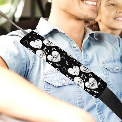 Soft Padded Car Seat Belt Pad for Elderly Support, Stroller Pushchair High Chair, 2 Pack Love Music Notes Black Shoulder Harness Cover Anti-Slip Pad - color: Pattern 1175
