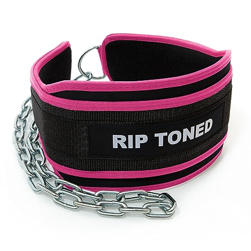 Rip Toned Dip Belt – Weight Lifting Belt with 36" Steel Chain for Dips, Chin Ups & Pullups Heavy Duty | Comfortable Fit | Supports Progressive Overload for Strength & Muscle Gains - color: Pink