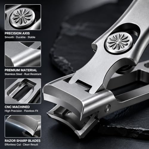 German Heavy Duty Nail Clippers for Thick Toenails, Ultra Sharp Toenail Clippers with Catcher, Heavy Duty Toenail Cutter with Storage Box, Free Nail File Included (Silver) - color: Silver