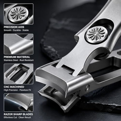 German Heavy Duty Nail Clippers for Thick Toenails, Ultra Sharp Toenail Clippers with Catcher, Heavy Duty Toenail Cutter with Storage Box, Free Nail File Included (Silver) - color: Silver