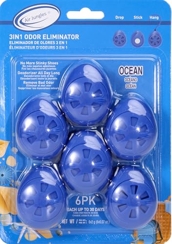 Air Jungles Shoe Deodorizer Balls 6 Ct, Ocean Scent | Odor Remover Balls for Sneakers, Gym Bags, Lockers, Closets, Hampers, and Drawers, Essential Oil Provides Natural Freshness - size: 6 Count (Pack of 1)