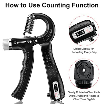 KDG Hand Grip Strengthener 2 Pack Adjustable Resistance 10-130 lbs Forearm Exerciser，Grip Strength Trainer for Muscle Building and Injury Recovery for Athletes - color: Black