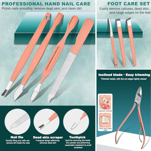 Nail Care Kit,Manicure Pedicure Set,Nail Clippers and Beauty Tool Portable SetWith Case for Home Travel Personal Care(Pink+16set) - color: Pink