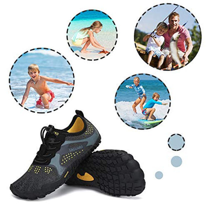 SAGUARO Kids' Barefoot Shoes Boys Girls Quick Dry Aqua Athletic Sneakers Lightweight Sport Footwear Toddler Water Shoes - color: Black/Grey, size: 1 Little Kid
