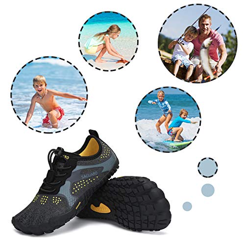 SAGUARO Kids' Barefoot Shoes Boys Girls Quick Dry Aqua Athletic Sneakers Lightweight Sport Footwear Toddler Water Shoes - color: Black/Grey, size: 12 Little Kid