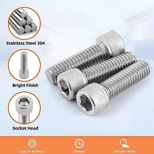 M3 x 30mm Socket Head Cap Screws, Stainless Steel 18-8 (304), Allen Socket Drive, Full Thread, Bright Finish, 50 PCS - size: M3 x 30mm