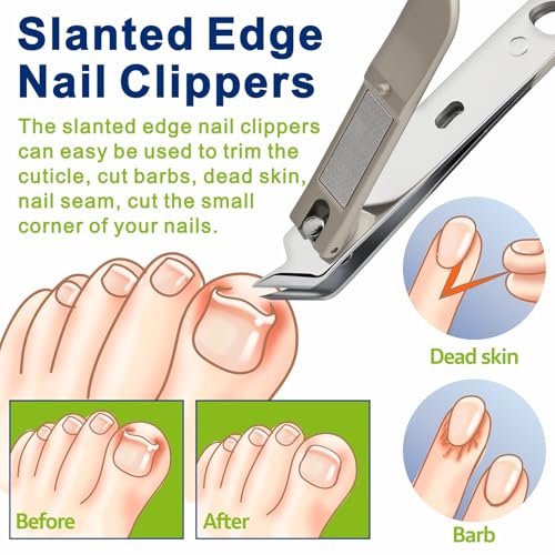 DIGNITY Fingernail & Toenail Clipper Set with Case,4 Pcs Set | Wide Jaw opening,Sharp Blade,with Catcher & Lock,Ideal for Thick & Ingrown Nails - color: Tool Box Nail Clippers
