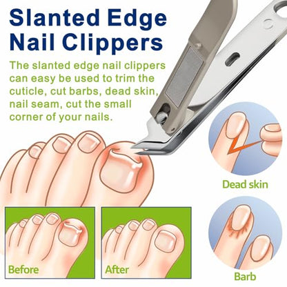DIGNITY Fingernail & Toenail Clipper Set with Case,4 Pcs Set | Wide Jaw opening,Sharp Blade,with Catcher & Lock,Ideal for Thick & Ingrown Nails - color: Tool Box Nail Clippers