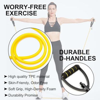 ZHIAMZ Exercise Bands with Handles, Resistance Tube & Door Anchor | Physical Therapy & Rehab, Natural Rubber Tube, Adjustable, D-Handles, Strength, Pilates, Workout - color: Black (Extremely Heavy)