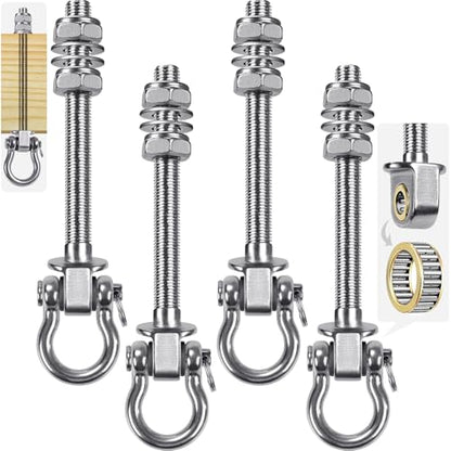 SELEWARE Heavy Duty Swing Hangers with Silent Bearings, 1500LB Capacity Stainless Steel Swing Hardware Kit (4 Pack), M10 x 6 4/5" Bolts for Wood/Steel Beams, Porch Swings, Yoga Hammocks, Gym Rings - color: U (6 4/5 inch, 4 Pack)