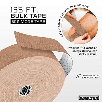 Hampton Adams | As Seen on Shark Tank | Elastic Kinesiology Tape (Bulk Roll) | 135ft Uncut | Supports & Protects Muscle Wrist Knee Shoulder Back Plantar Fasciitis | Waterproof Hypoallergenic (Beige) - color: Beige, size: 2in x 135ft (1 Roll)