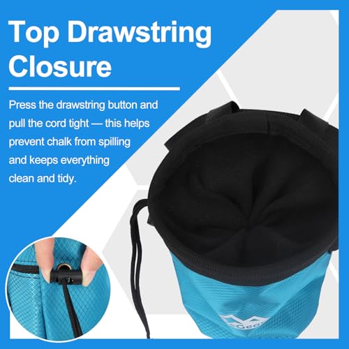 supregear Chalk Bag for Rock Climbing, Large Zipper Pocket with Brush Holder, Drawstring Closure, and Carabiner Clip, Ideal for Bouldering, Weightlifting, Gym - color: Blue