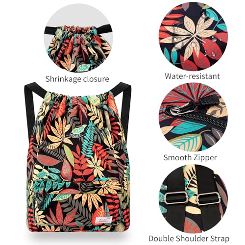 Peicees Waterproof Drawstring Sport Bag Lightweight Sackpack Backpack for Men and Women | Waterproof - color: X_red Leaves