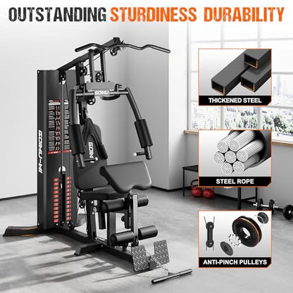 Home Gym, M1 Workout Station with 140LBS Weight Stack, Multifunctional Home Gym Equipment with Pulley System for Full Body Strength Training - style: 54lbs-Home Gym Package