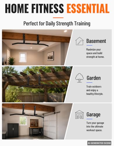 Fitarc Joist Mount Pull Up Bar, Wall Chin Up Bar Ceiling Mount for Beams, Heavy Duty Steel Construction, Home Gym Workout Equipment -Patent Pending - color: Joist Mounted for 8-9ft Beams, Upgraded Grip