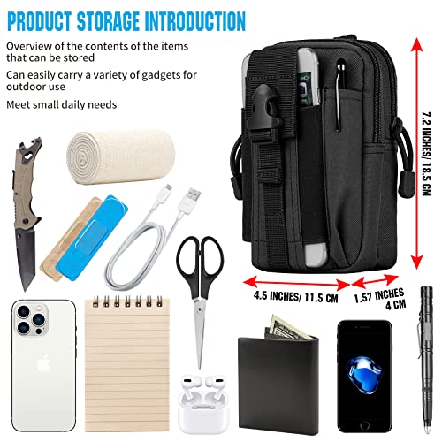 Tactical Molle Pouch Compact Utility Waist Bag Phone Holster Holder for 4.7"-6.9" iPhone 15 Pro Max/15 Pro/14 Plus/14 Pro Max/14/13 Pro Max/13 Pro/12 Pro Max/11 Pro Max - color: Black