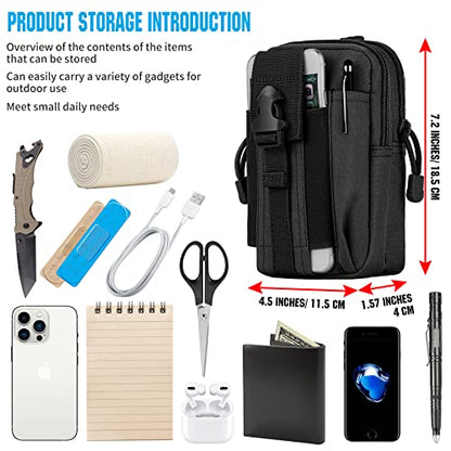 Tactical Molle Pouch Compact Utility Waist Bag Phone Holster Holder for 4.7"-6.9" iPhone 15 Pro Max/15 Pro/14 Plus/14 Pro Max/14/13 Pro Max/13 Pro/12 Pro Max/11 Pro Max - color: Black