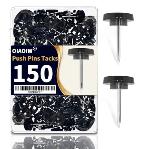 150 PCS Flat Black Push Pins for Wall Clear Thumb Tacks for Walls Flat thumbtacks Push pin for Bulletin Board Shadow Box Display Thumbtack for Cork Board - color: Clear Black