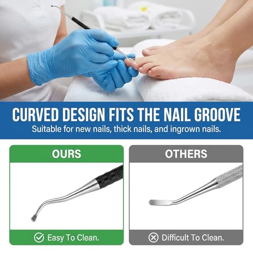 3 PCS Metal Nail File Toenail File for Thick Nails and Ingrown Relief Stainless Steel Double Sided Heavy Duty with Dual-Ended Toenail Lifter for Seniors Men Women Natural Nails Pedicure Tool