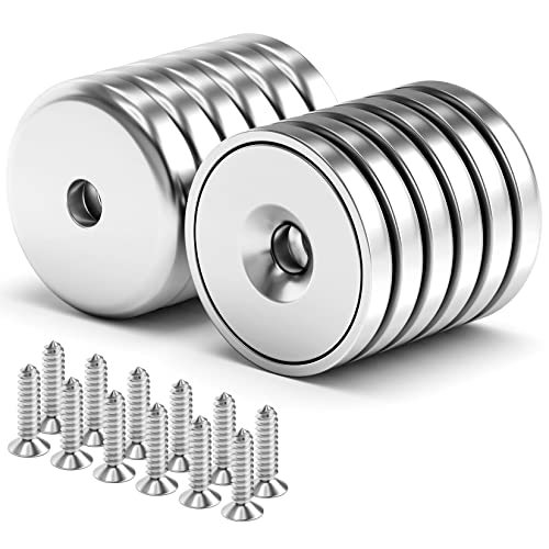 VNDUEEY Neodymium Cup Magnets, Strong Rare Earth Magnets 12 Pack 60LBS Round Base Disc Magnet Heavy Duty with Countersunk Hole and Stainless Screws for Kitchen Office Workplace Craft Holding Tools - size: 12 Pack 60LBS