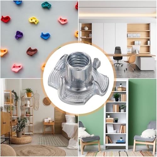 HARFINGTON M6x10mm T-Nuts 4 Pronged Tee Nut 0.69" x 0.39" Fully Thread Carbon Steel Inserts for Wood, Rock Climbing Holds, Cabinetry, Furniture 50pcs - size: M6x10mm