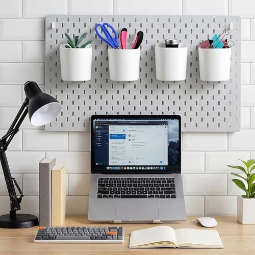 4Pcs Pegboard Cups with Hooks, 2.9 x 3.5 x 3.2 Inch Skadis Pegboard Accessories Pegboard Bins Accessories Top Storage Containers Peg Board Organizer Cups for Garage Wall Kitchen Office Workbench Home