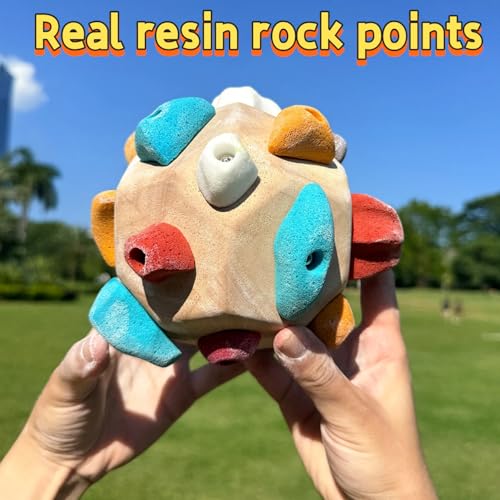 Finger Climbing Ball, Finger Strength and Flexibility Training Ball,Natural Oak, 18 Resin Real Holds，Suitable for Rock Climber Enthusiasts, Climbing Gifts