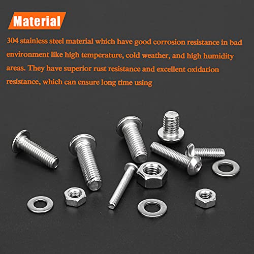 HELIFOUNER 810 Pieces M3 M4 M5 M6 304 Stainless Steel Button Head Socket Cap Metric Screws Bolts, Flat Washers and Nuts Assortment Kit with Hex Wrenches - size: M3 M4 M5 M6 (810 Pieces), style: Button Head Screws
